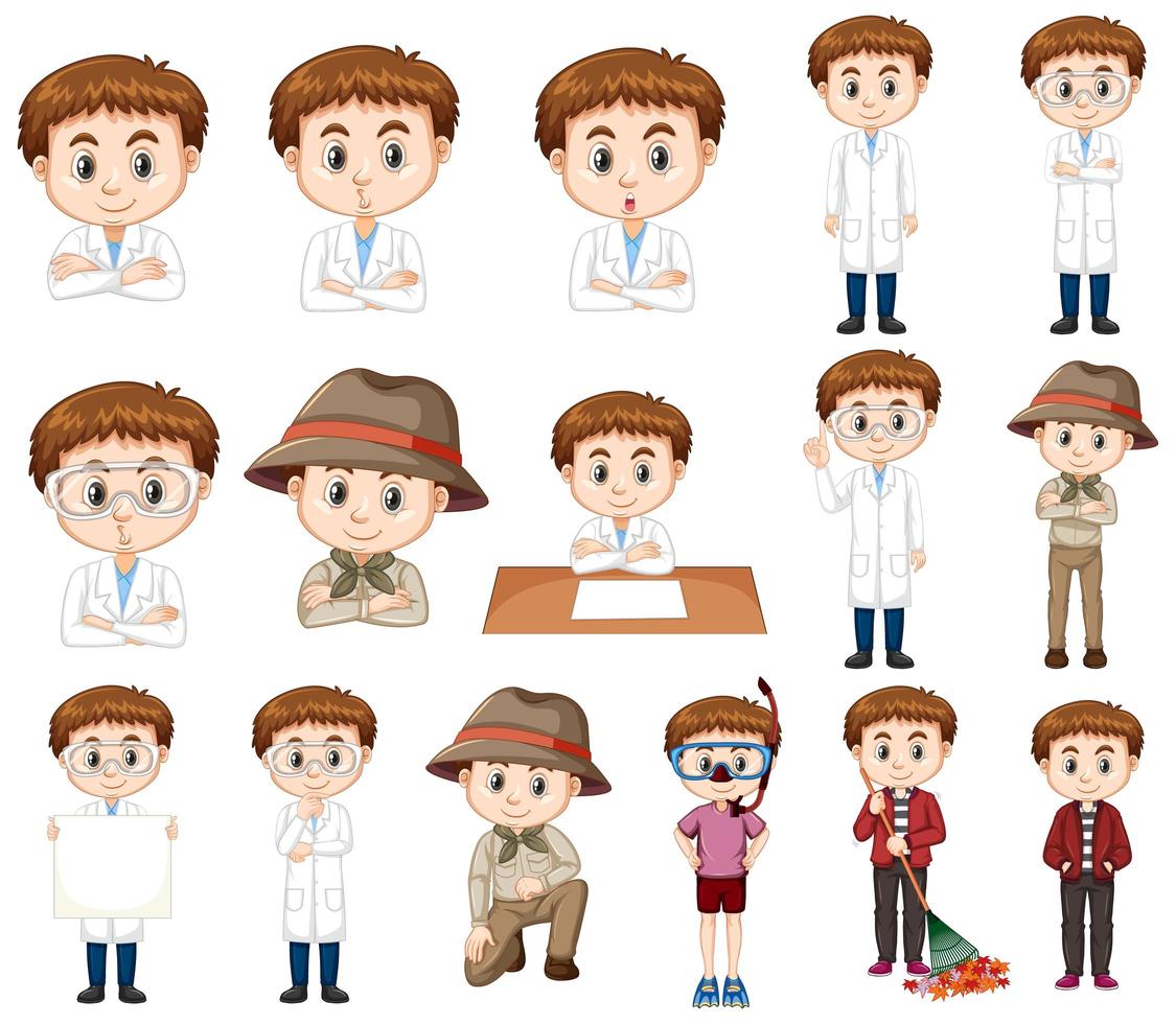Set of boy in different costumes vector