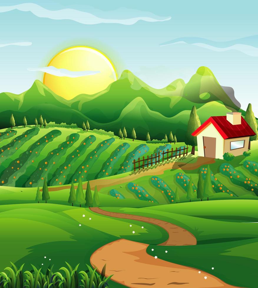 Farm scene in nature with house vector