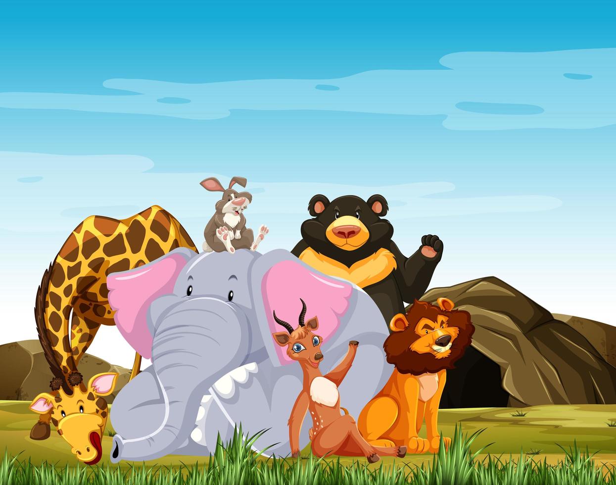 Wild animals group are posing  vector