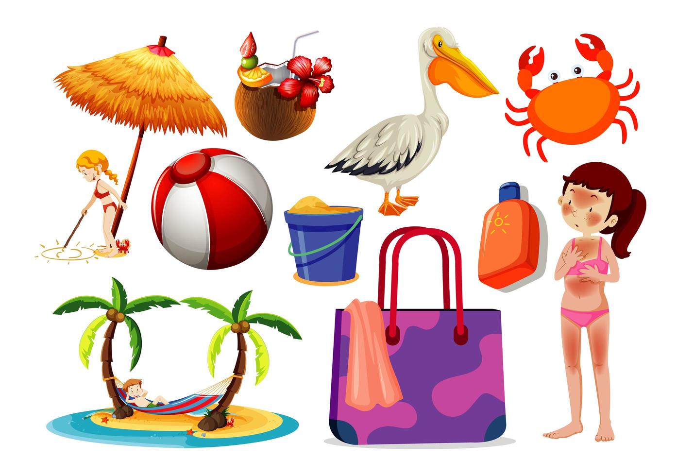 Set of summer and beach icons vector