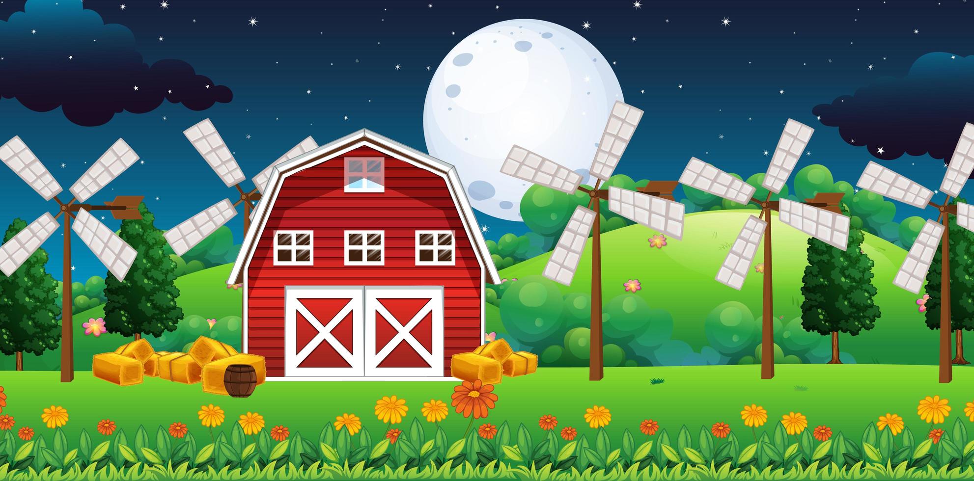 Farm scene at night vector