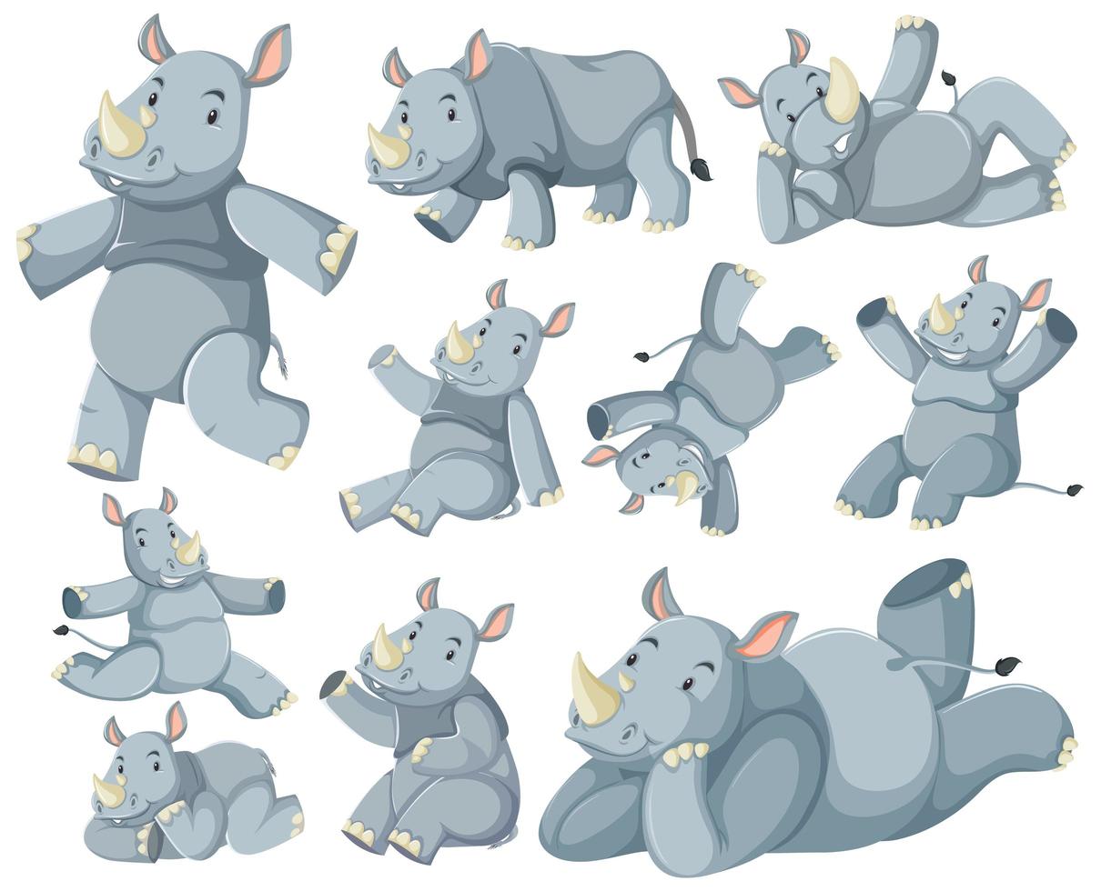 Group of rhinoceros cartoon character vector