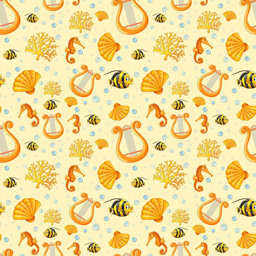 Fairy sea animal cartoon on yellow background vector