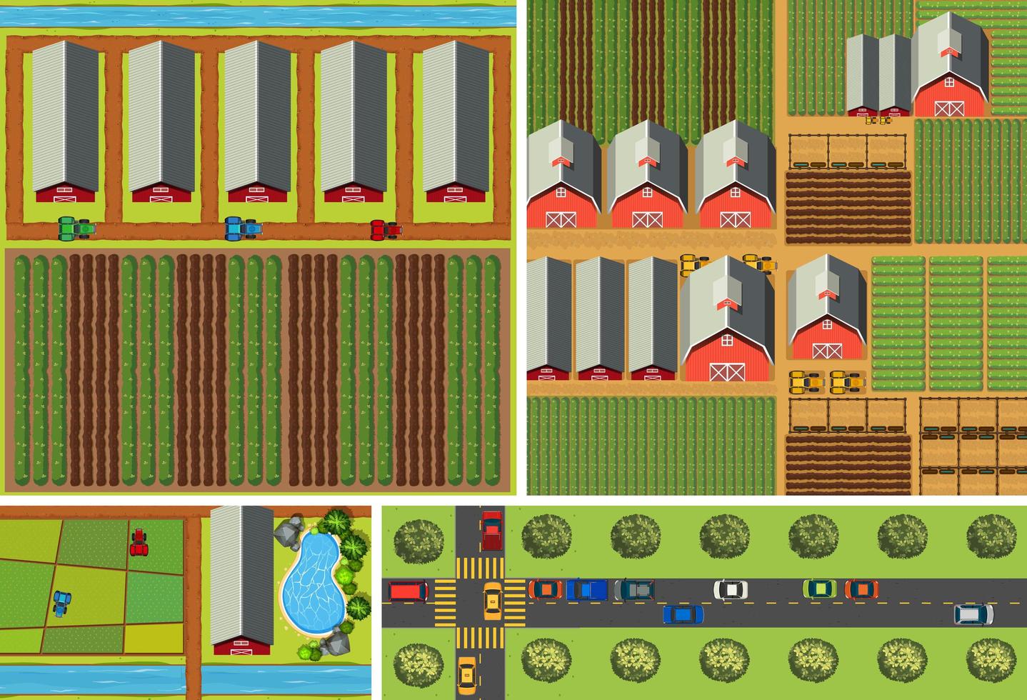 Set of farms and roads seen from the top vector