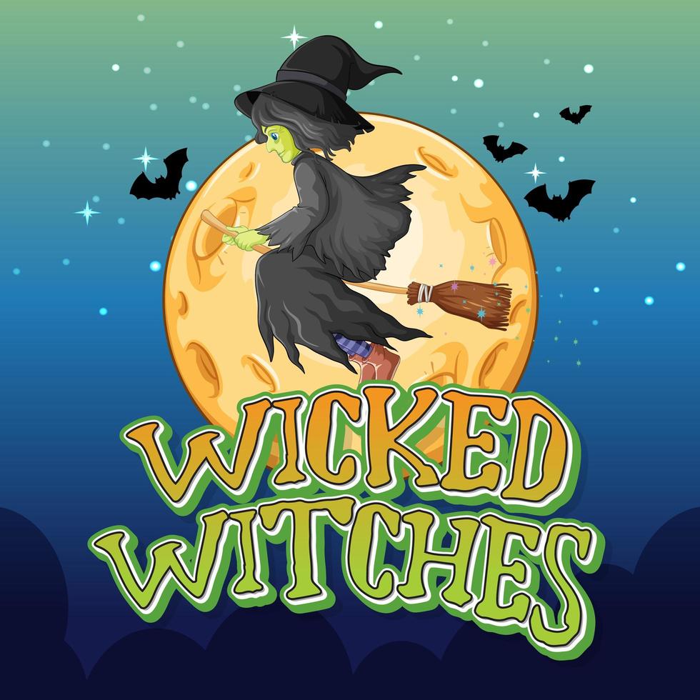 Wicked witches on night background vector