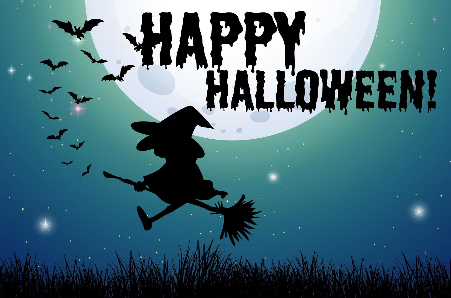 Happy halloween sign with witch on broom vector