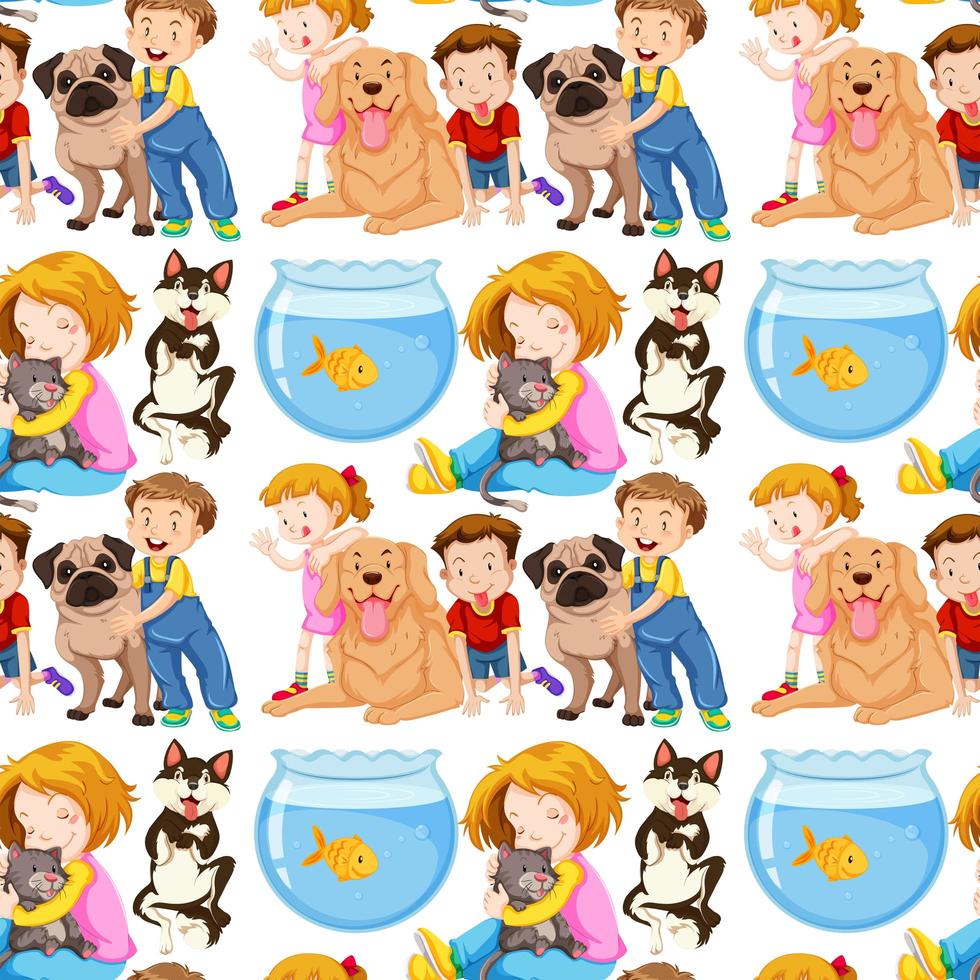 Seamless background with kids and pets  vector