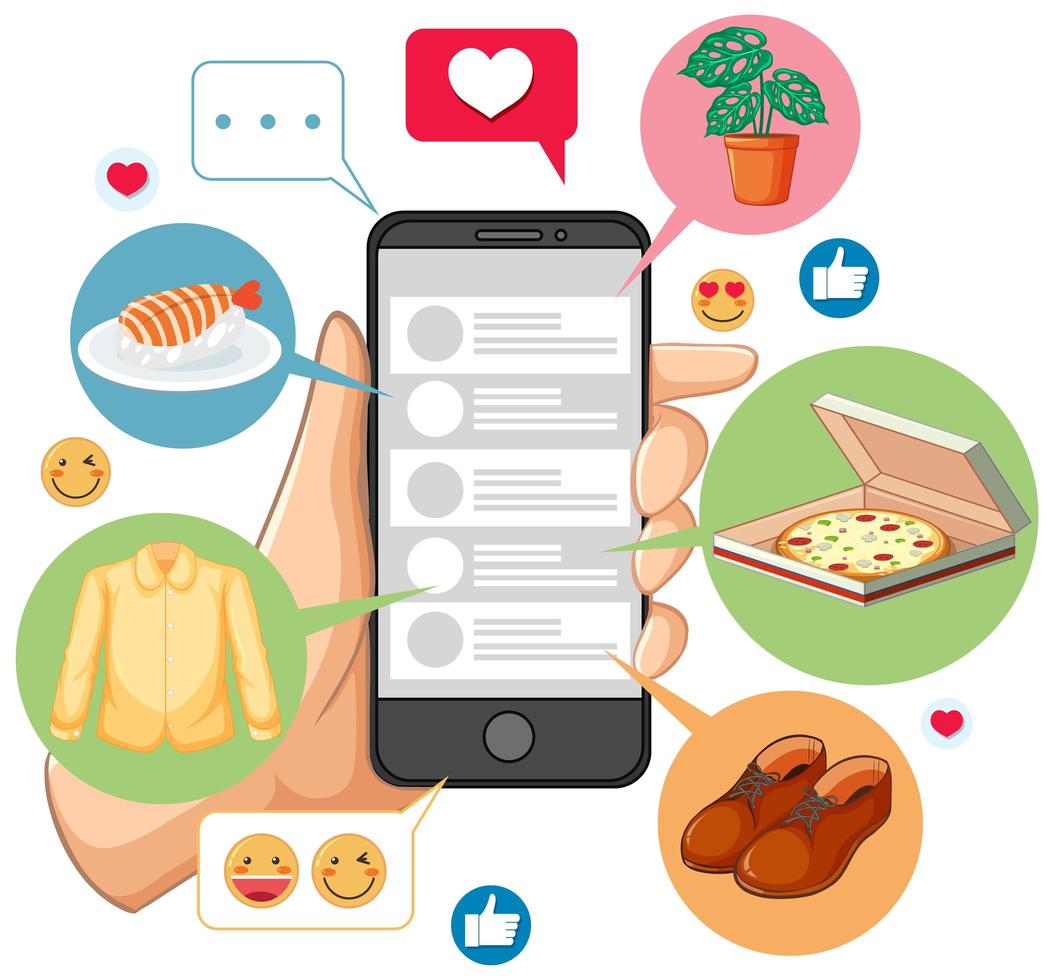 Searching on smartphone with icons vector