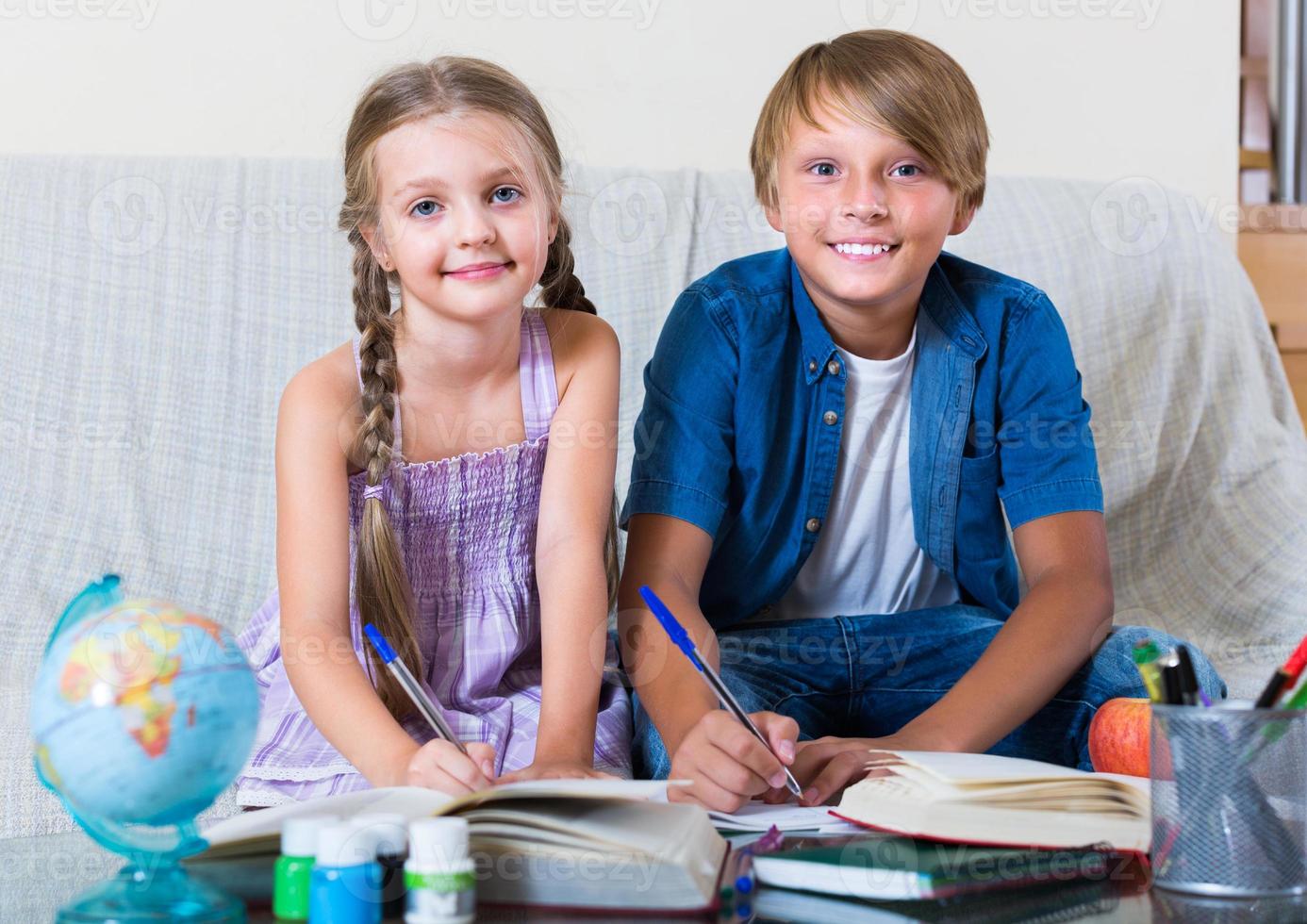boy and sister studying with books photo