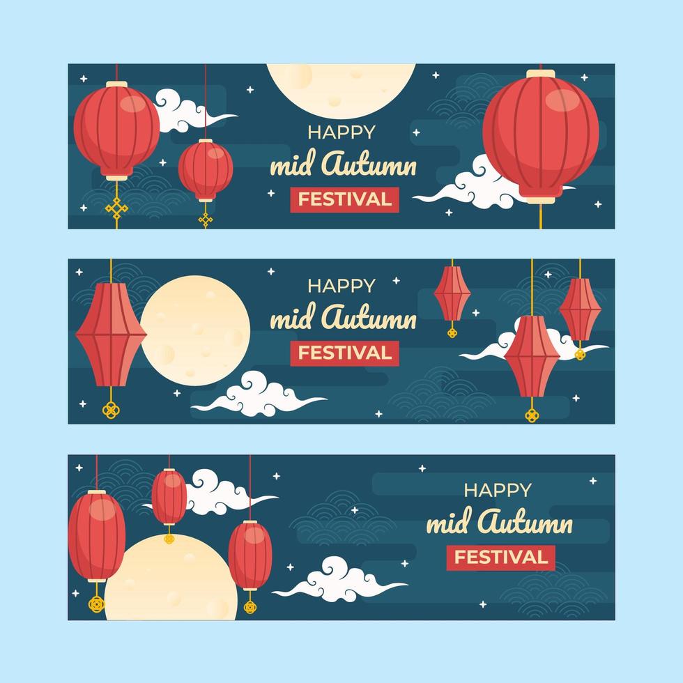 Mid Autumn Festival Banner With Full Moon Sky vector