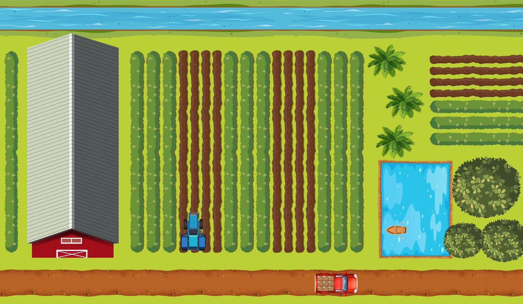 Top view of farmland with crops vector
