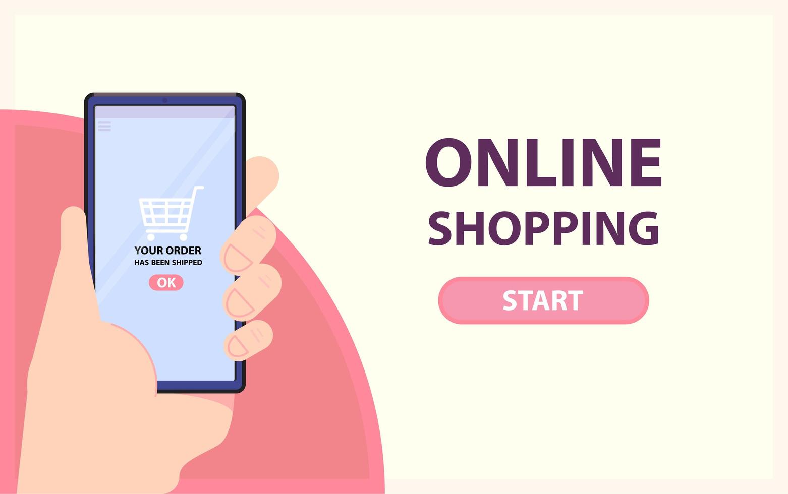 Online shopping banner with hand holding phone  vector