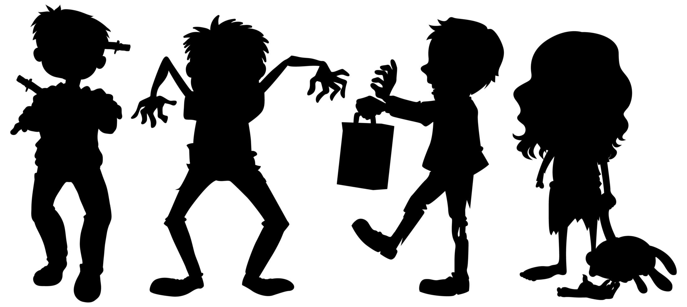 Zombies in silhouette on white background vector