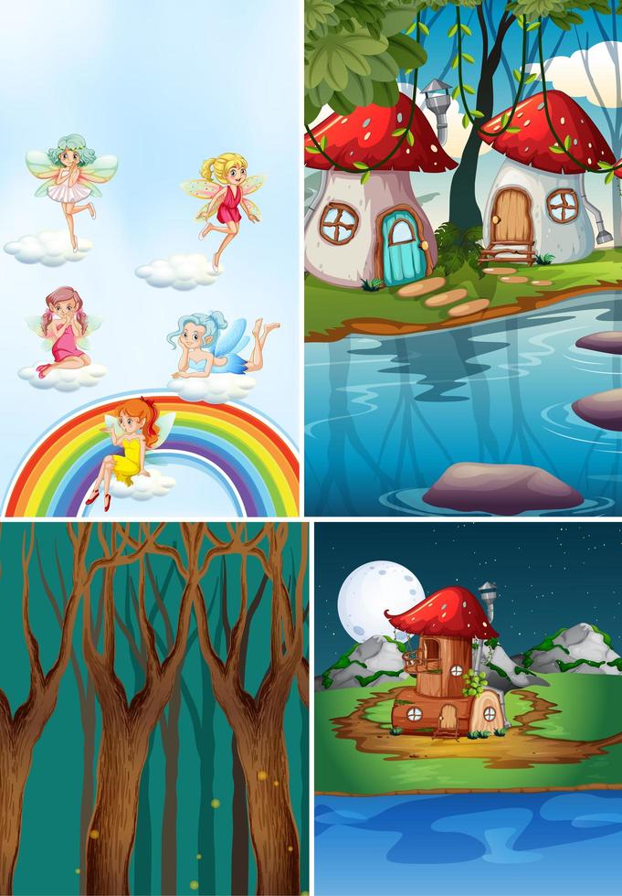 Four different scene of fantasy world  vector
