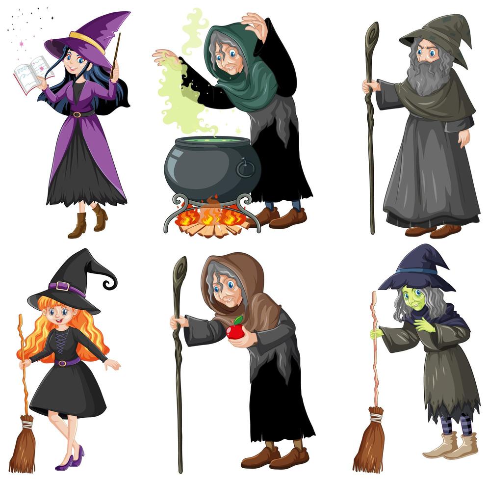 Set of wizard or witches with magic tools  vector