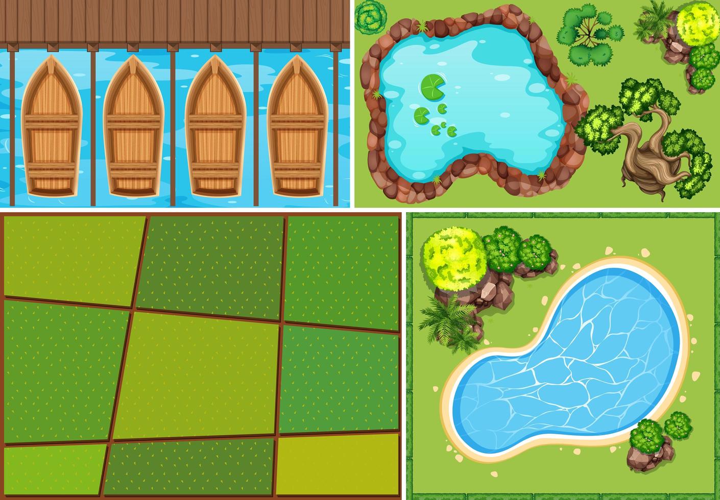 Set of aerial farm and swamp scene  vector