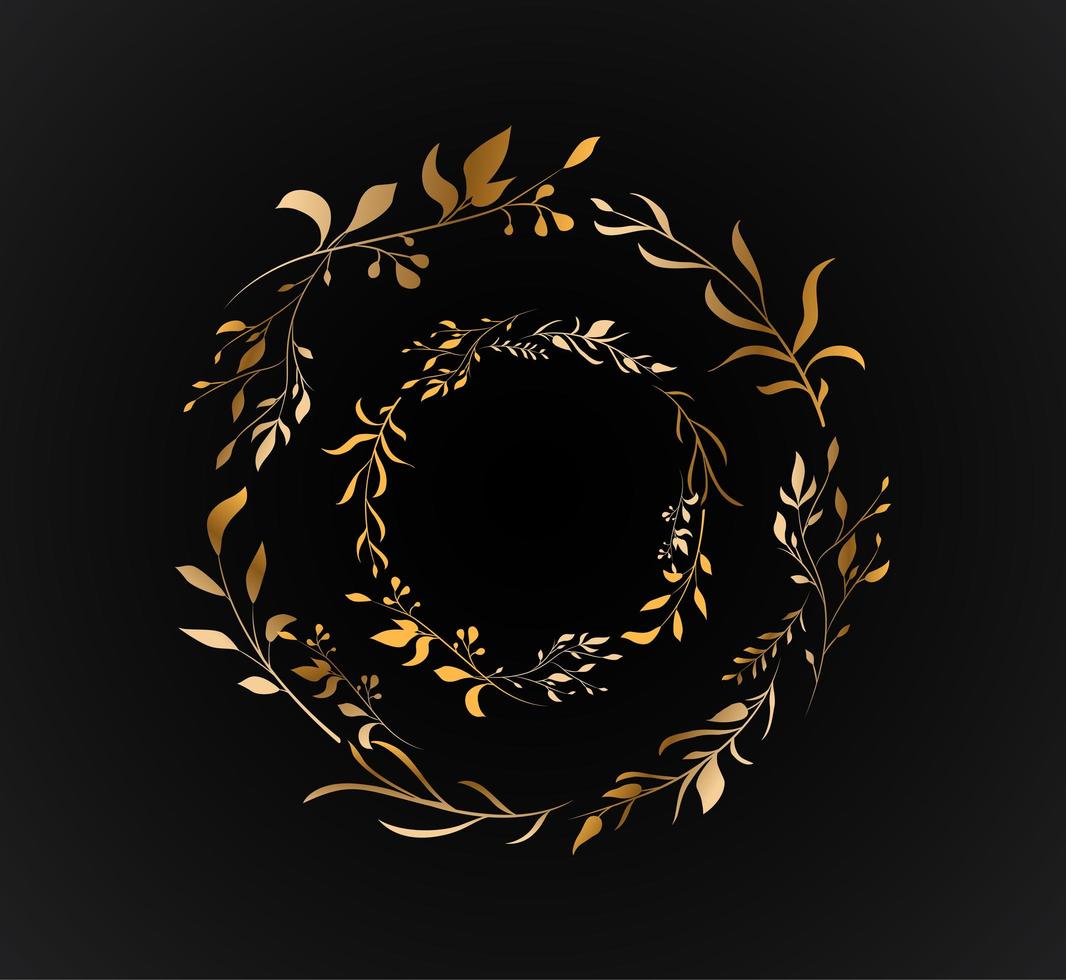 Double Circle Gold Leaves Floral Set vector