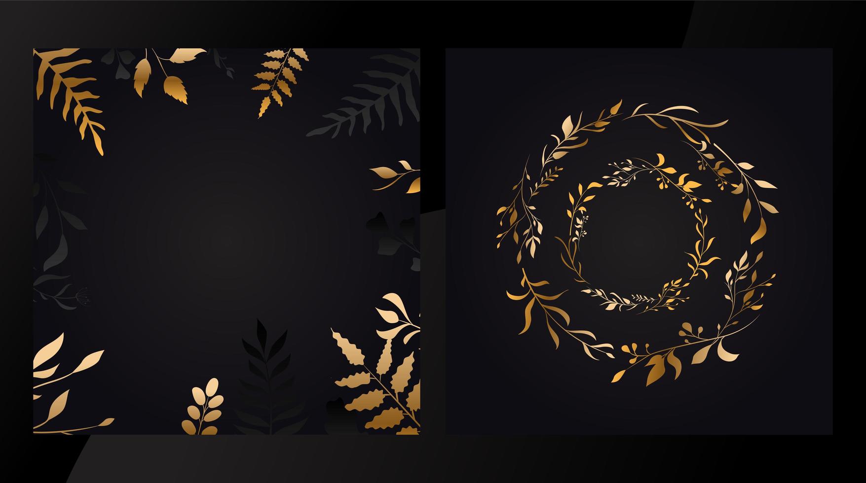 Gold Floral Set Cards vector