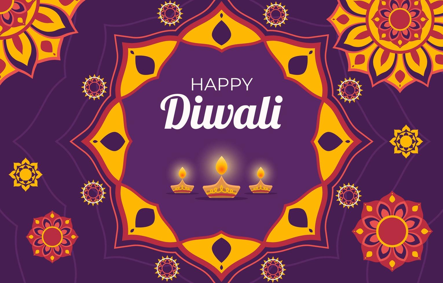 Diwali Background With Diya And Rangoli Ornament vector