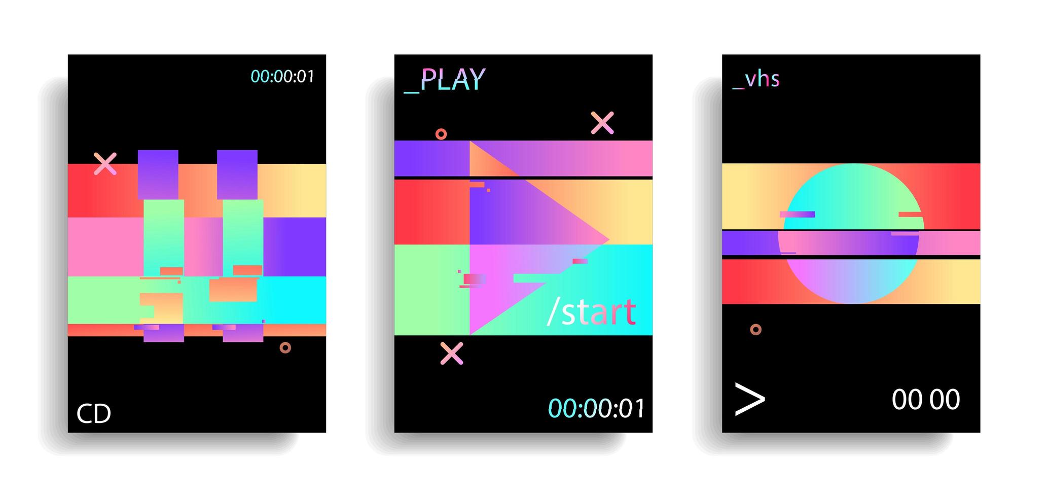 Holographic Flickering Glitched Play, Circle, Pause vector