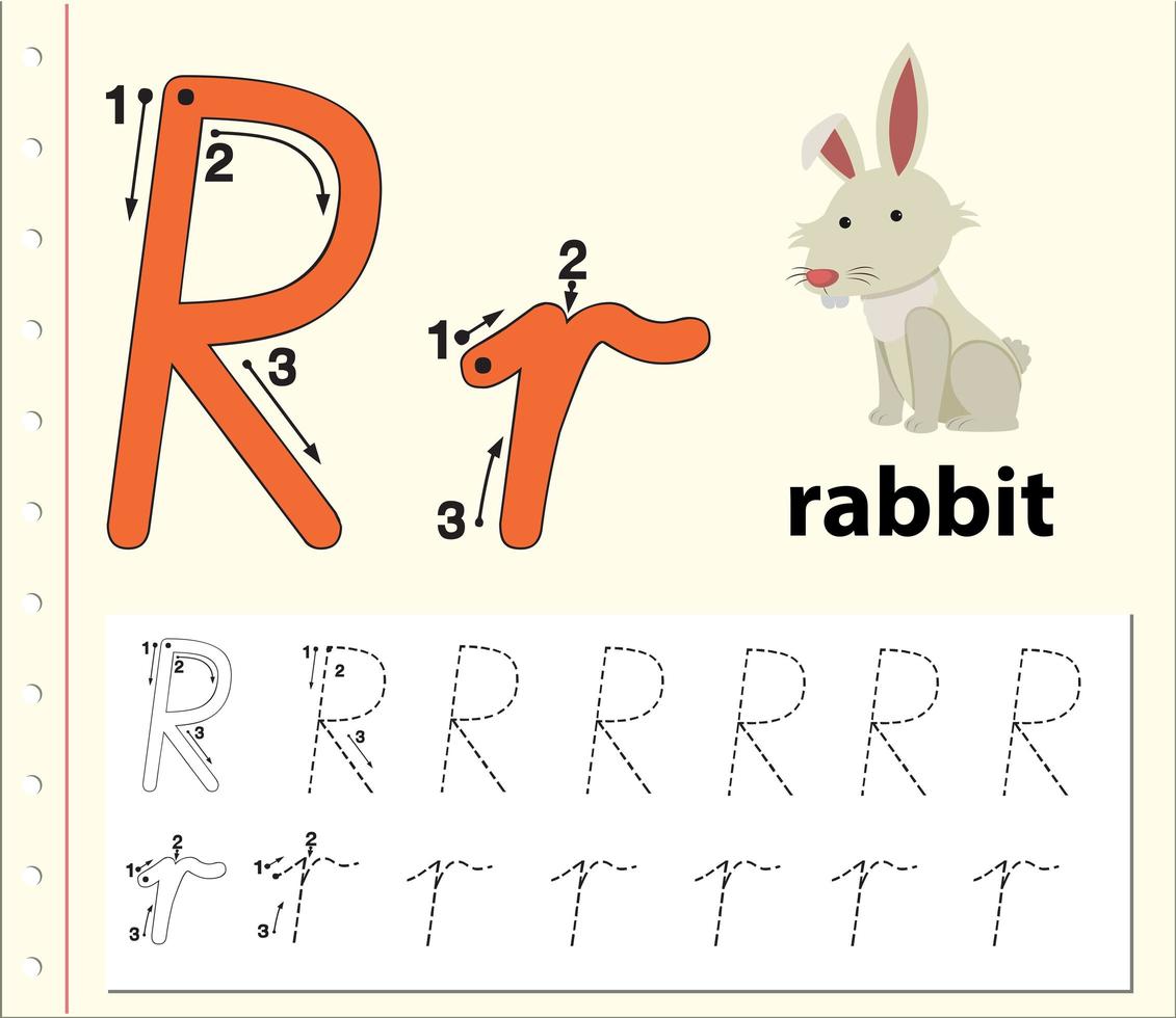Letter R tracing alphabet worksheet vector