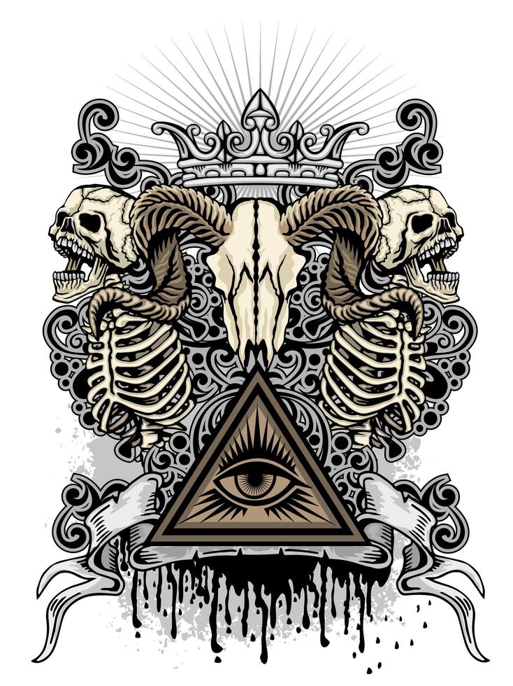 Goat skull with skeletons and Eye of Providence vector