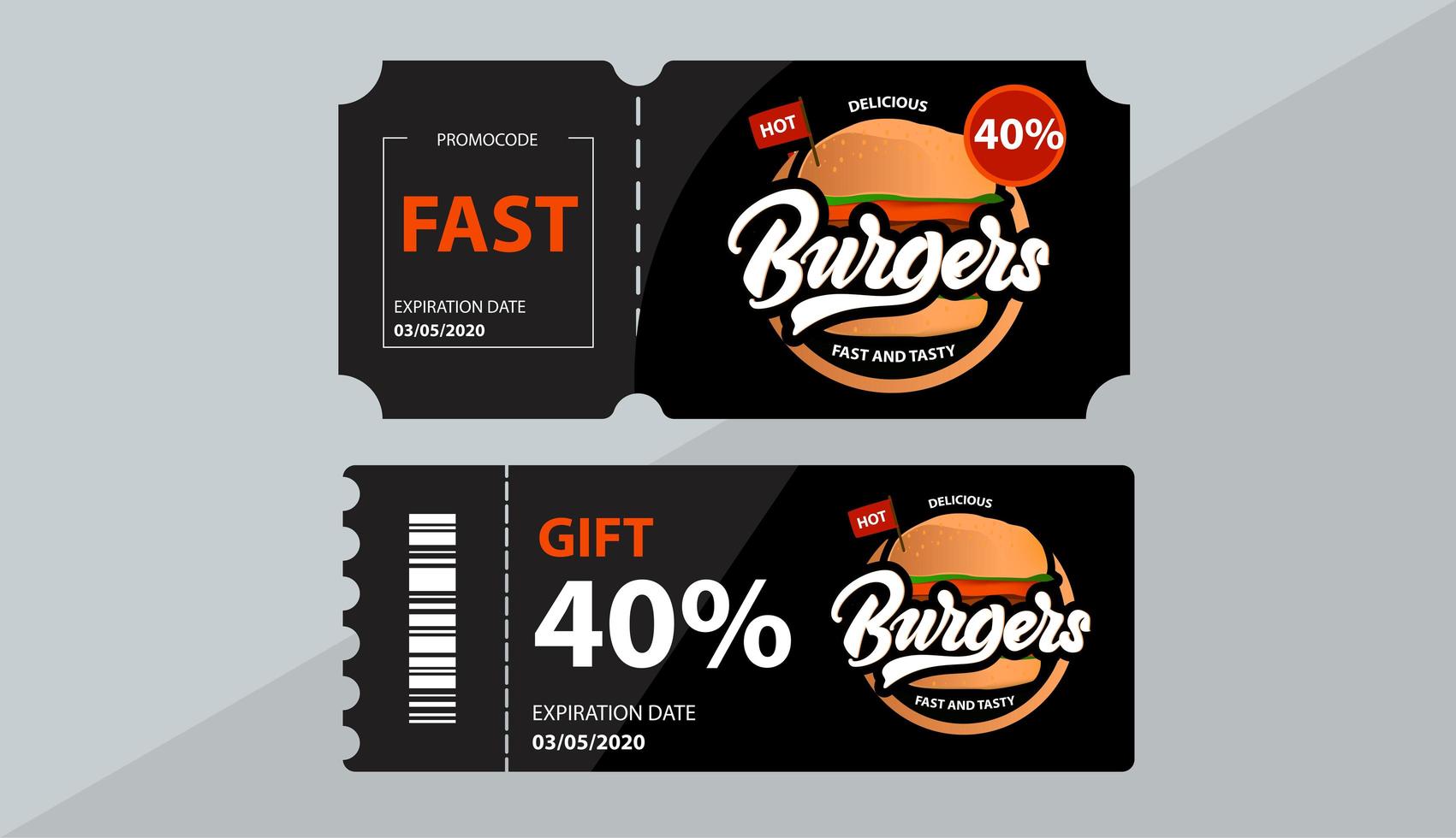 Cupones de regalo de hamburguesas con venta de código promocional vector