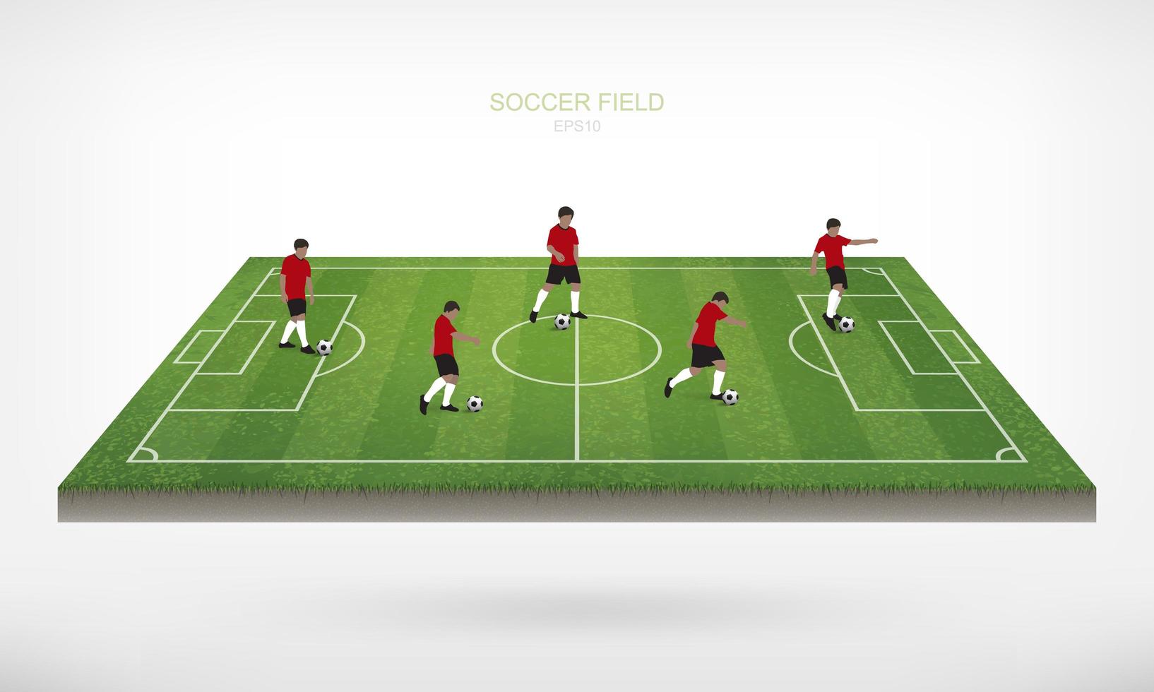 Soccer players on soccer field floating on white vector