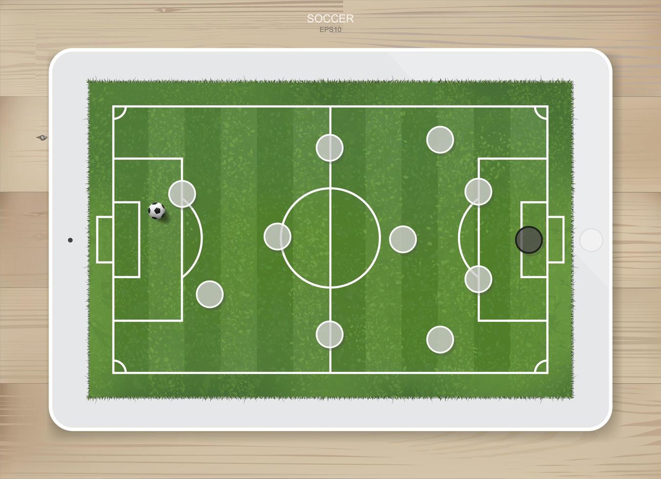 Tácticas de formación de juegos de fútbol soccer en tableta de pantalla táctil vector