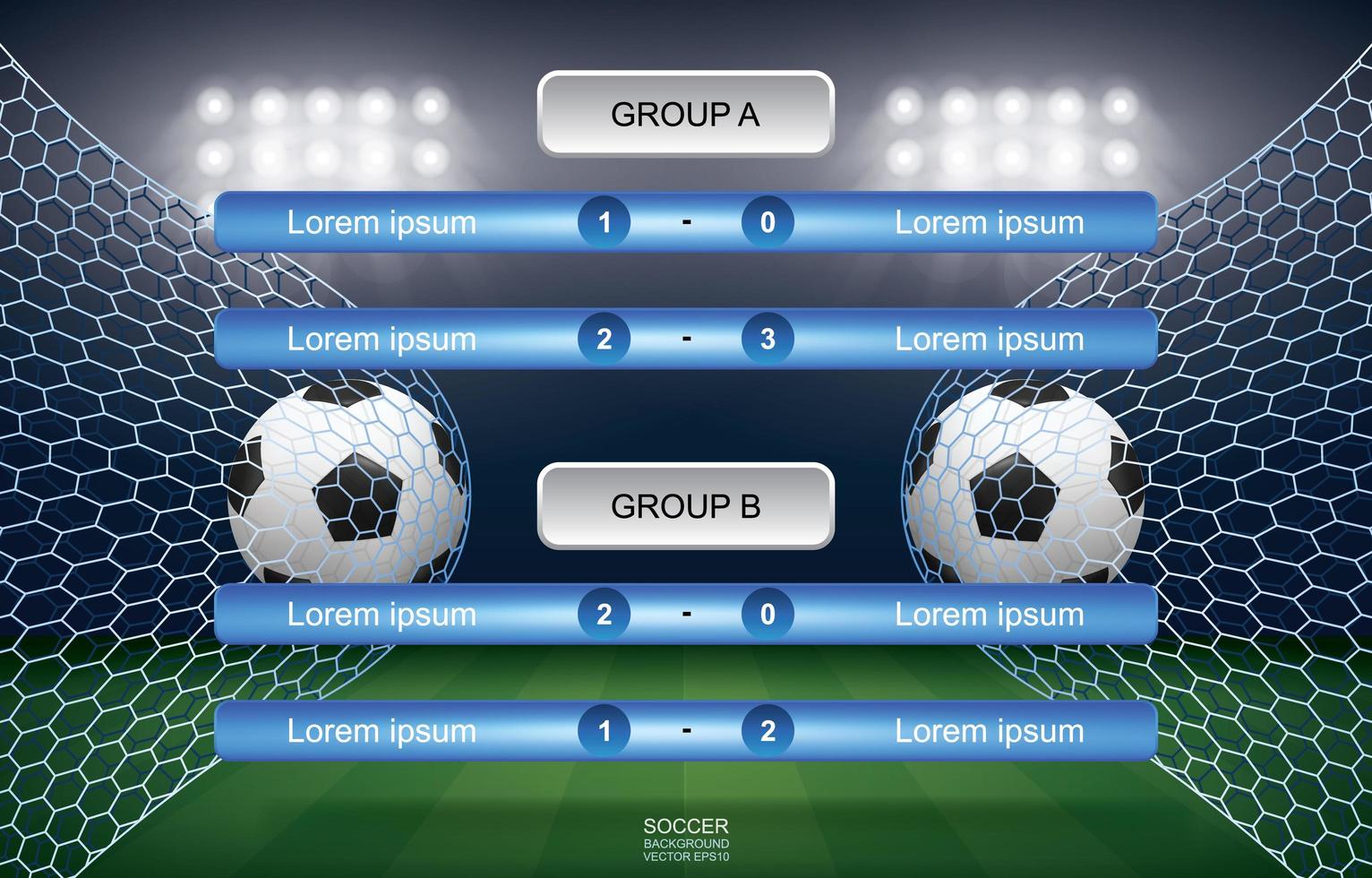 Match schedule of soccer football cup with stadium background vector