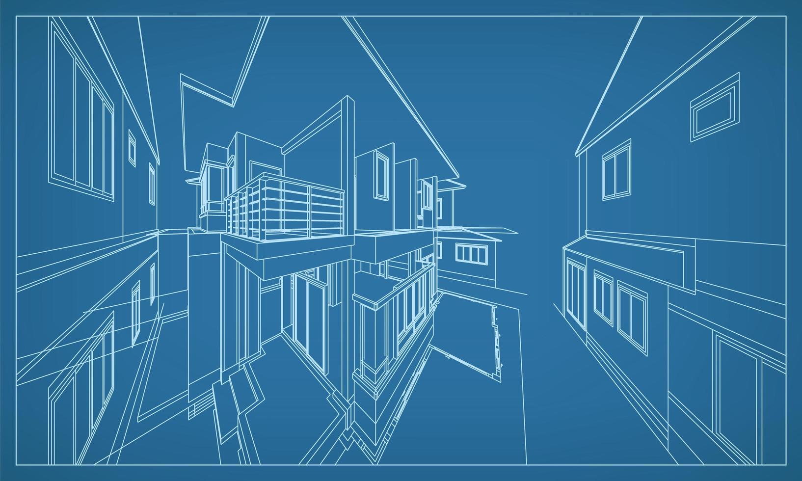 3D perspective render of building wire frame vector