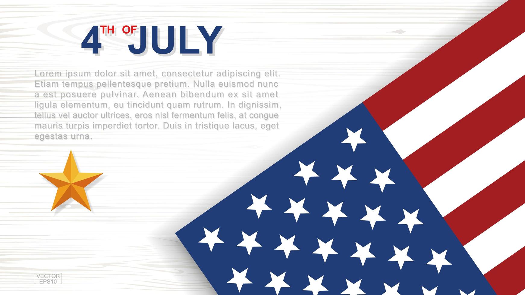 July 4th poster with American flag on white wood vector