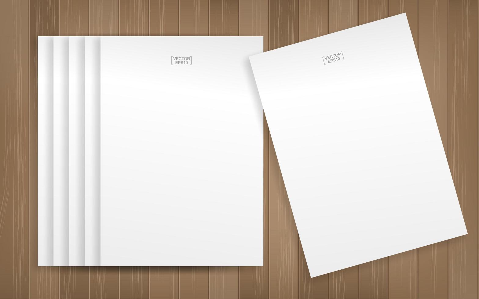 White paper sheets on wood texture vector