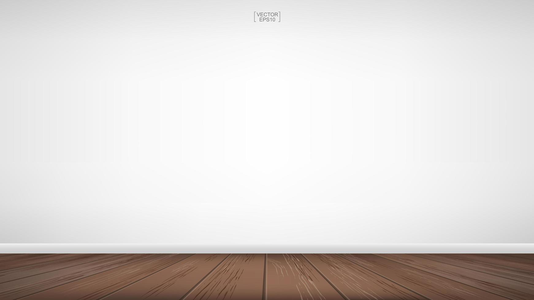 Empty room with white wall and brown wood floor vector