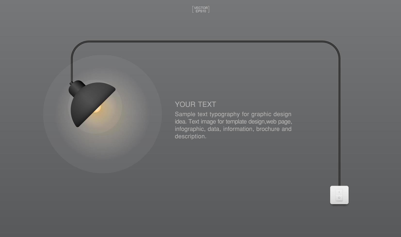 Lamp connected to switch on dark gray vector