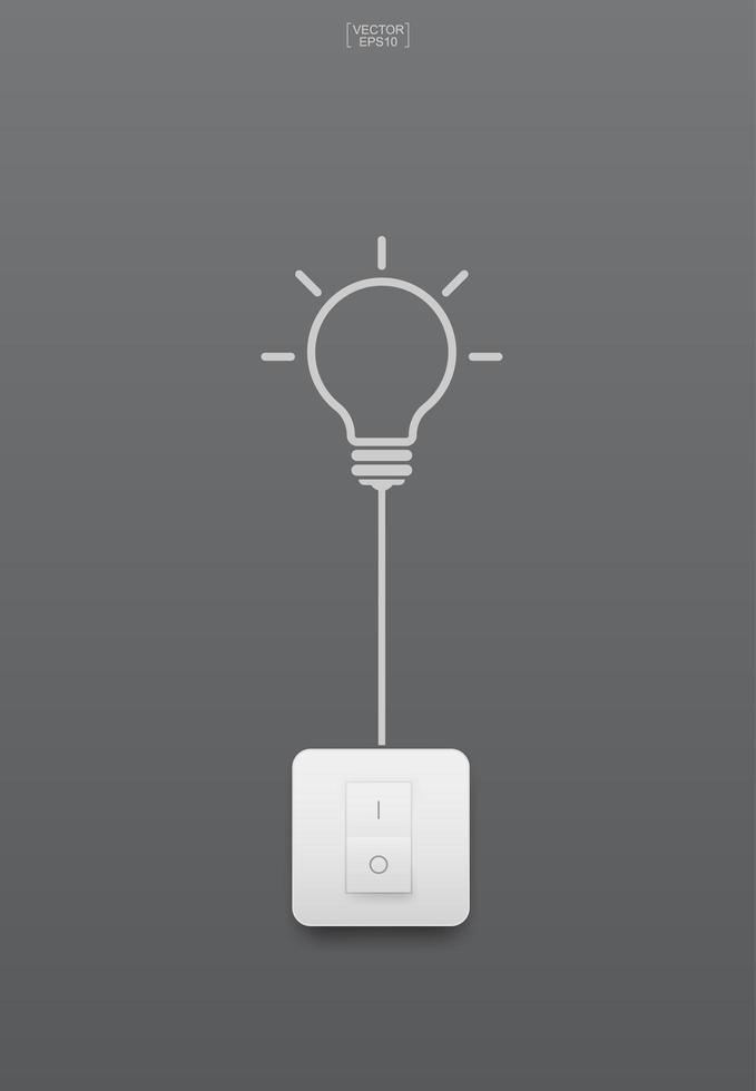 Light bulb symbol and light switch on gray vector