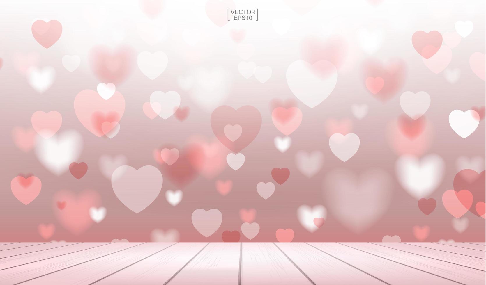 Blurred red hearts with wooden terrace for Valentine's day vector