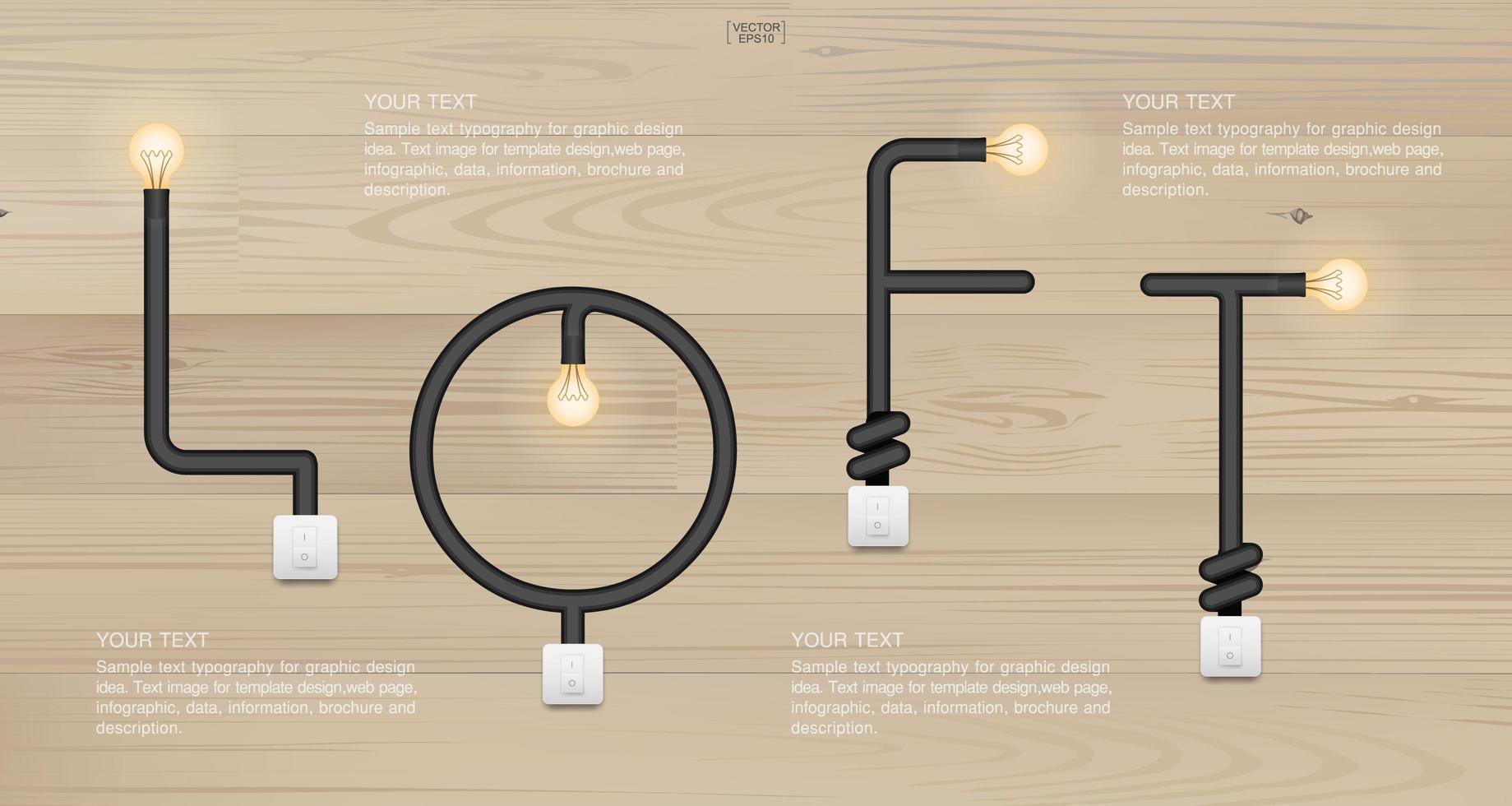 Loft in design of light bulbs and light switches vector