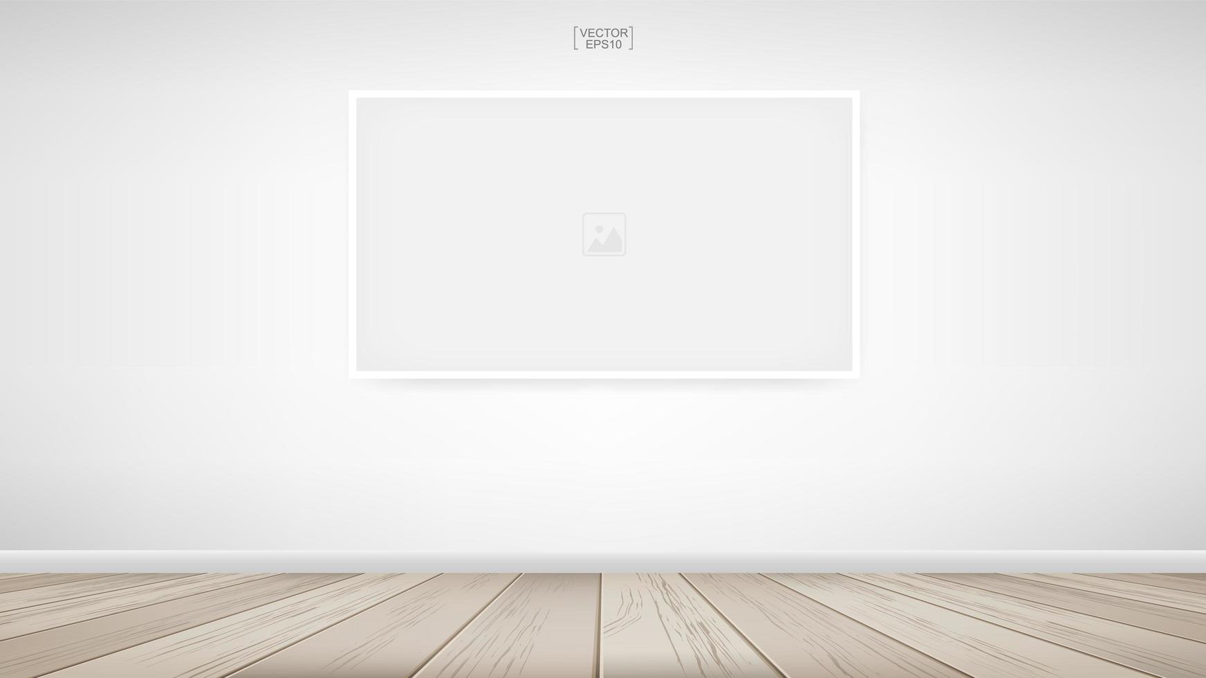Empty photo frame on white wall in room space vector