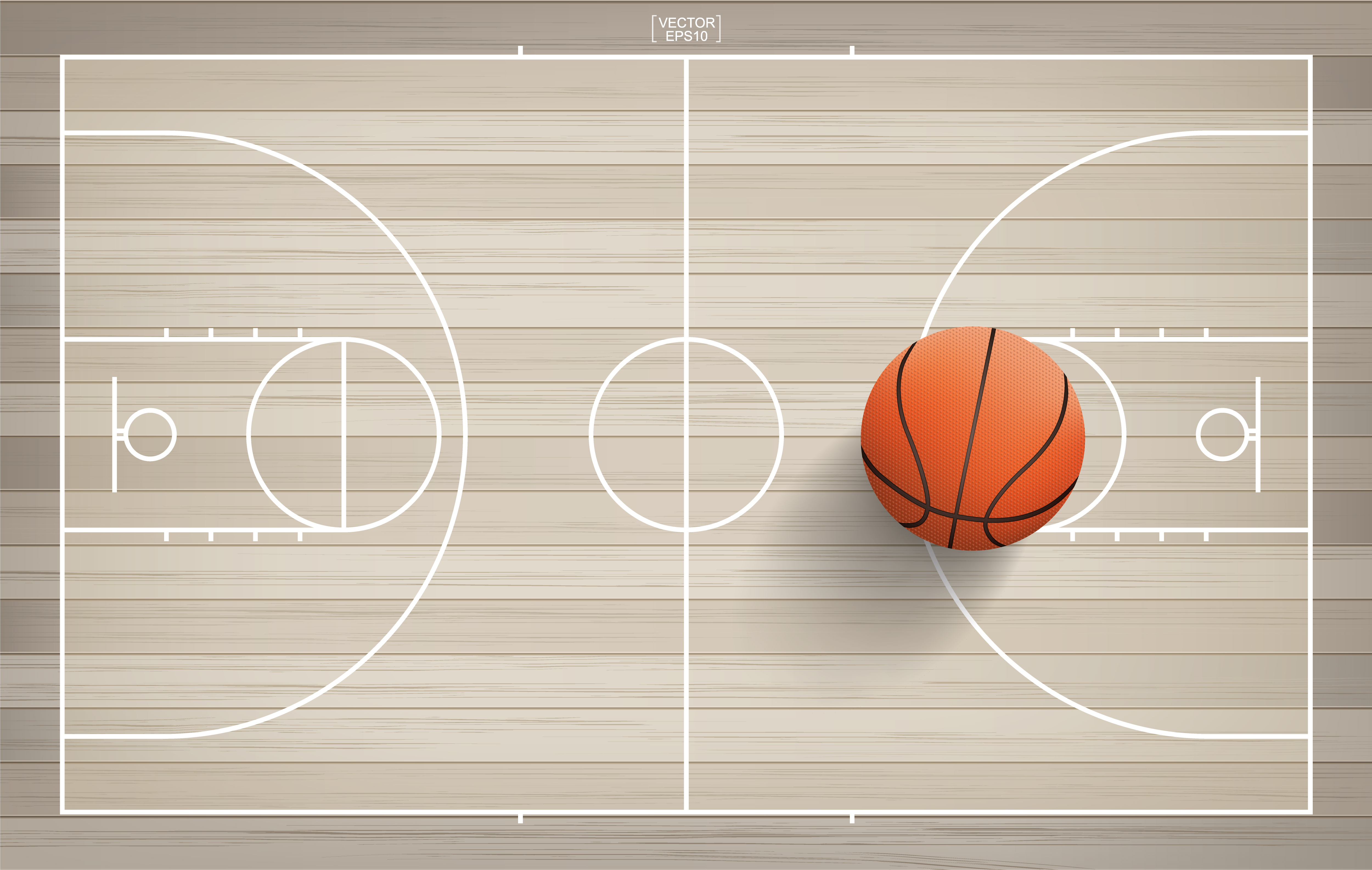 Basketball court, top view, ball in basket Stock Vector