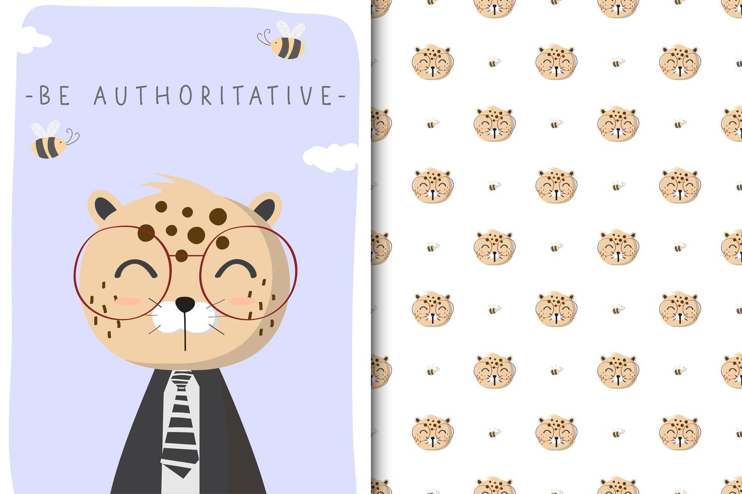 Cute leopardin suit and seamless pattern vector