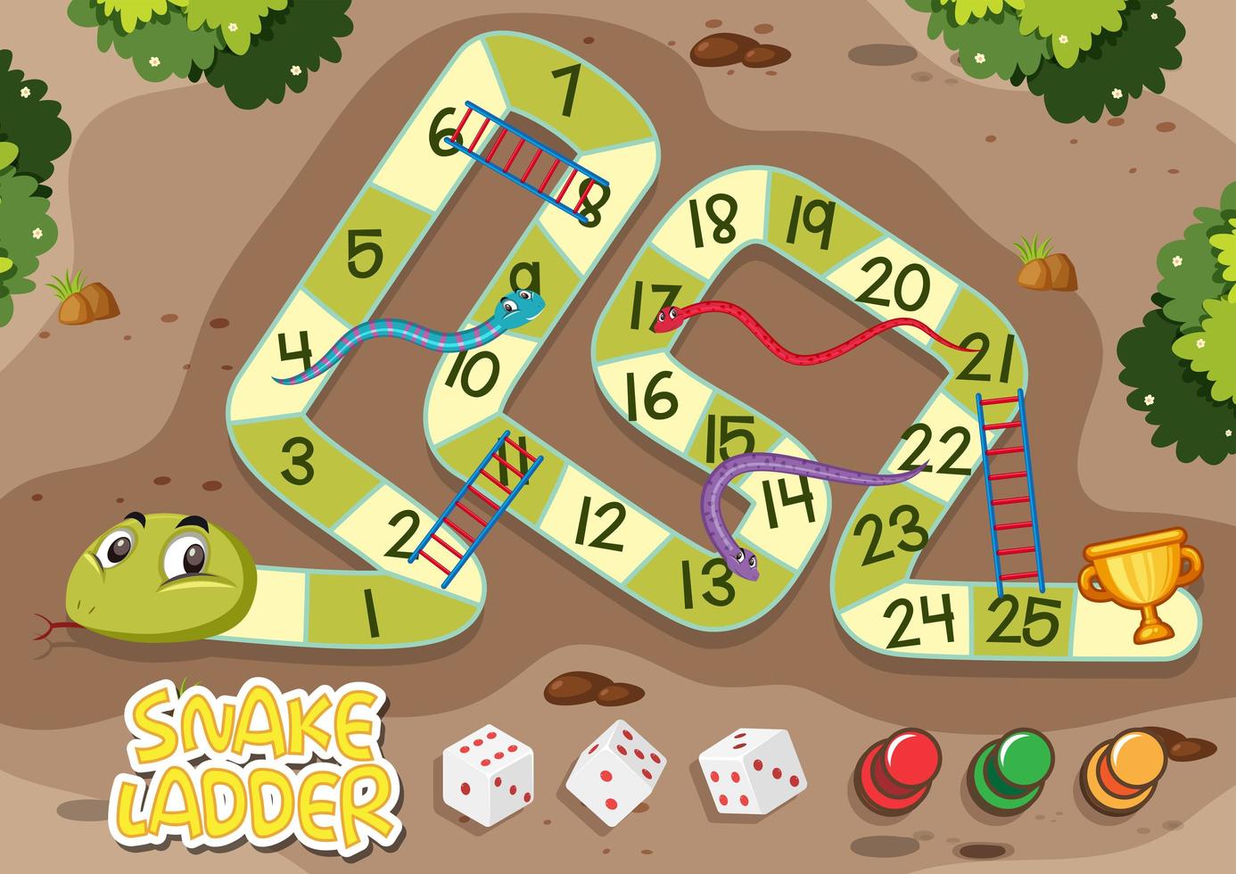 Snakes and ladders game with green snake vector