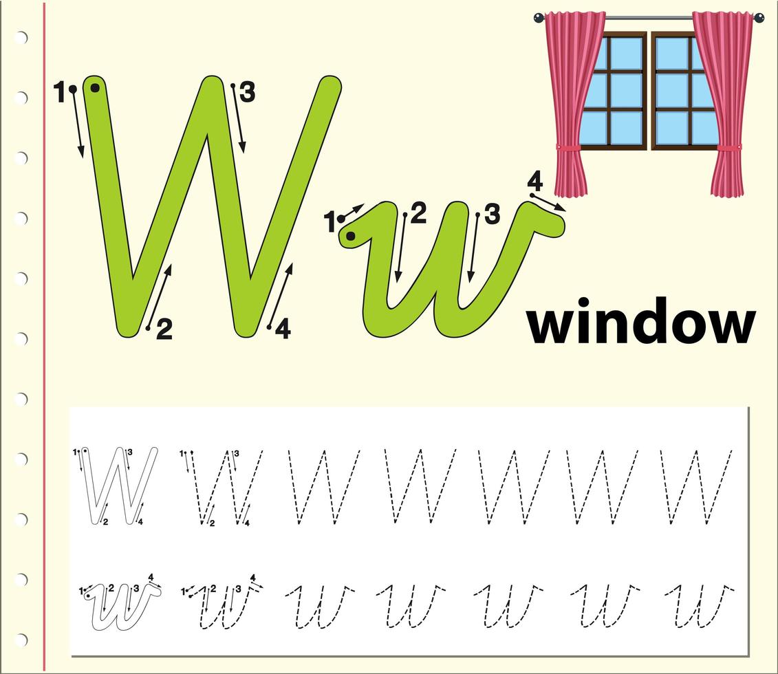 Letter W tracing alphabet worksheet  vector