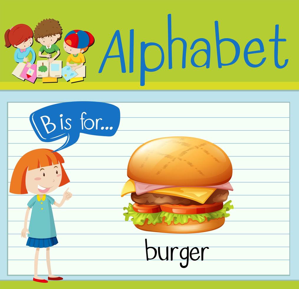 La letra b de la flashcard es para el diseño de hamburguesas. vector