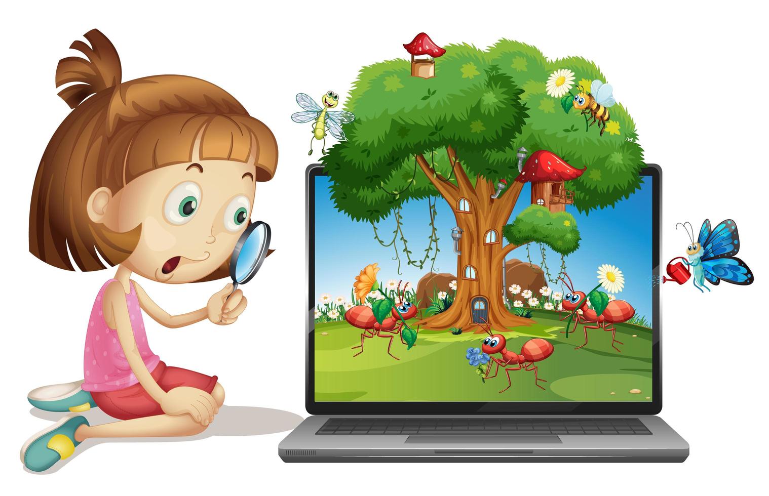 Insect cartoon fairy on computer background vector