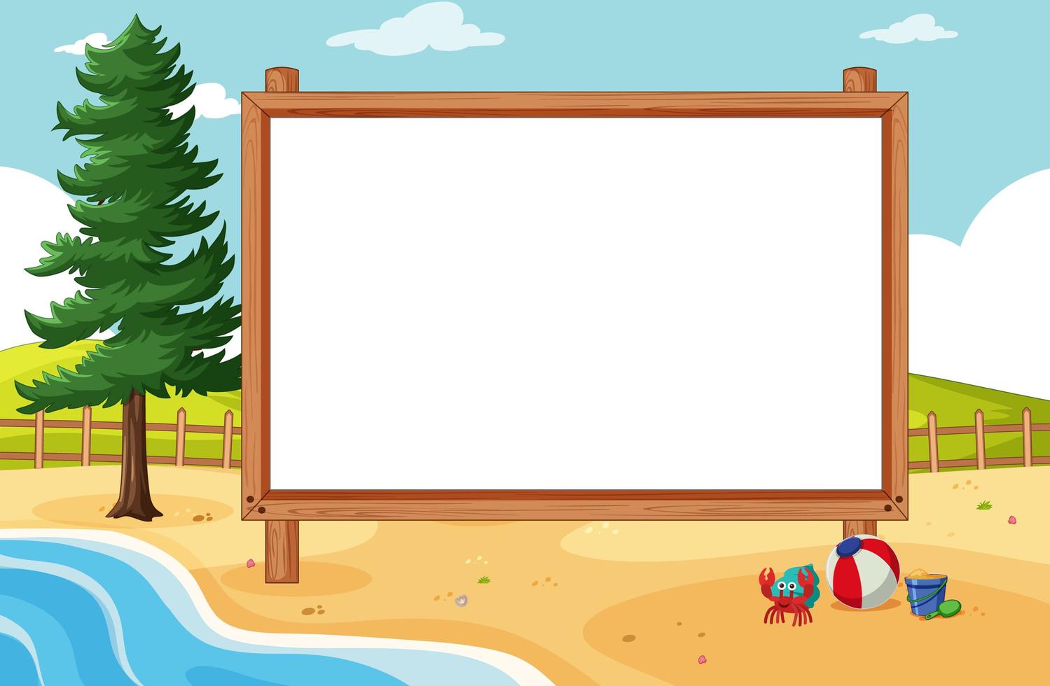 Blank wooden frame in beach scene vector