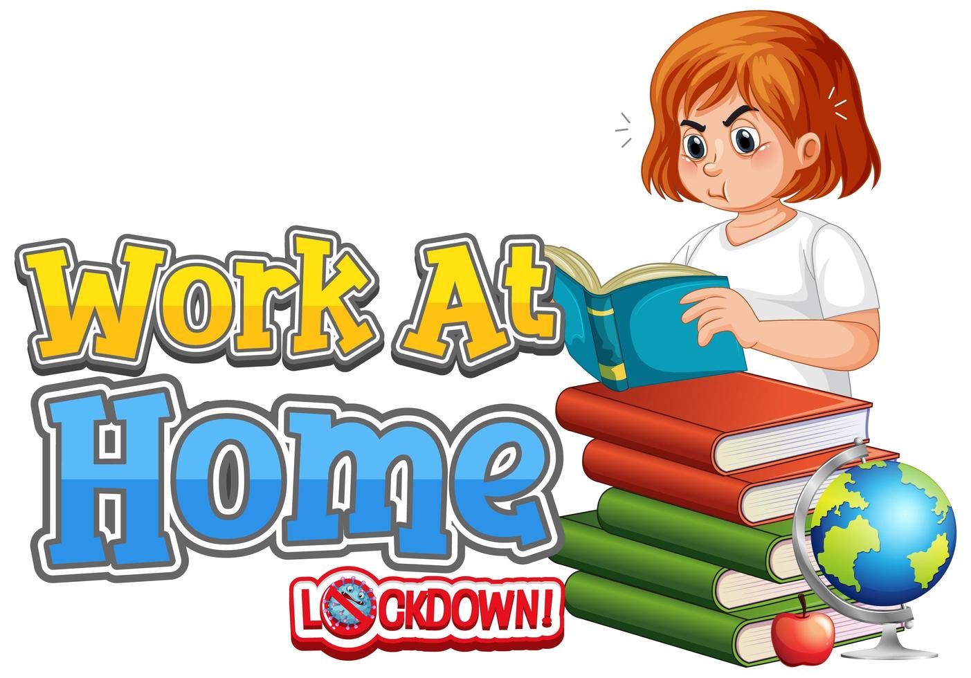Work from home poster with girl reading books vector