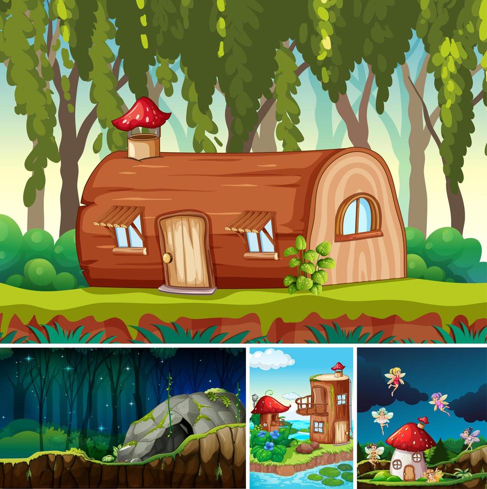 Four different scenes of fantasy world  vector