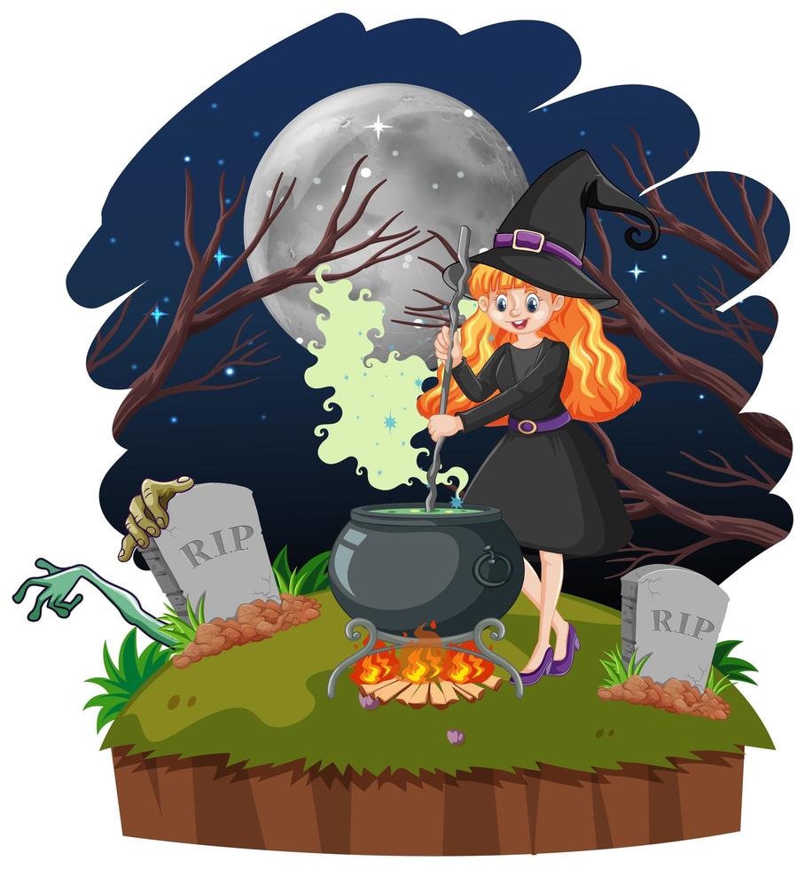 Young beautiful witch with black magic pot  vector