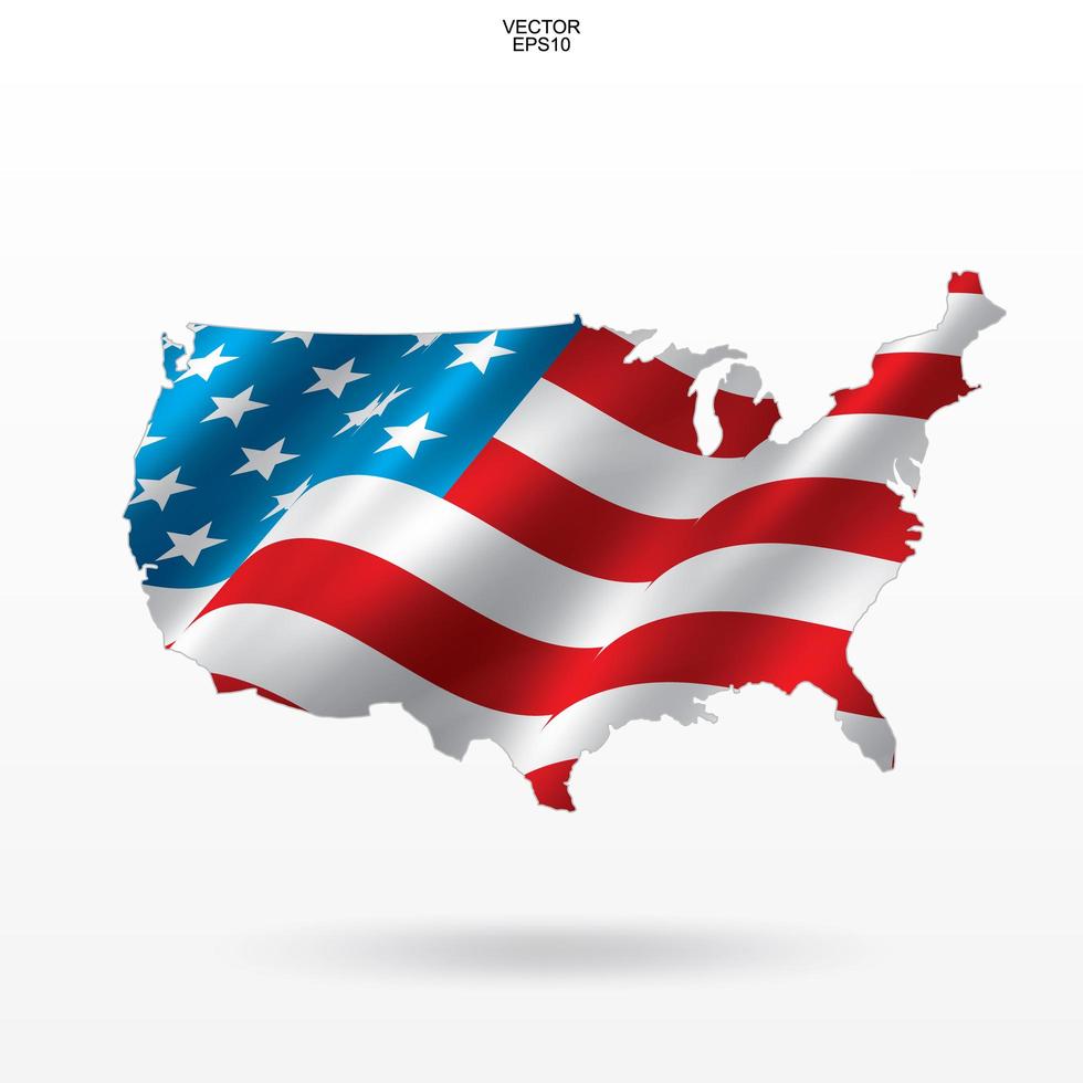 Map of the USA with American flag pattern vector